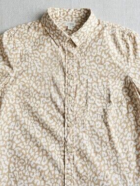 JCREW Tan and White Leopard-Print Button Front Shirt LP